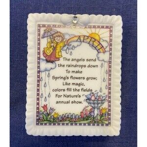 Vintage 1999 Shelly S. Rasche Ceramic Trinket  porcelain box.  Month Of April